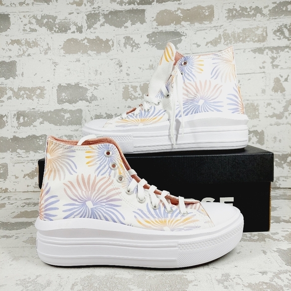 New Converse Chuck Taylor All Star Move Hi Floral White Platform Sneakers A574 - Picture 2 of 9